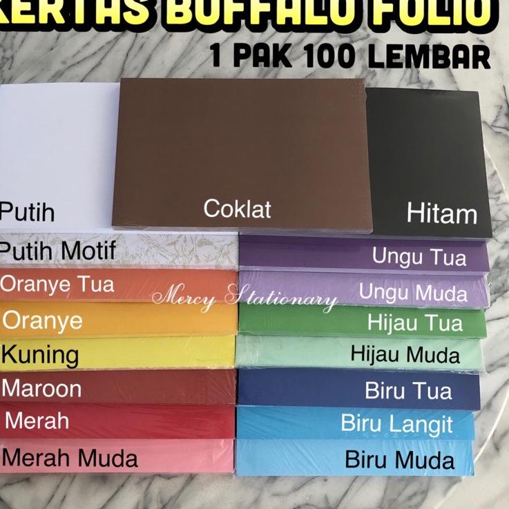 

100 Lembar - Kertas Cover Buffalo Polos 150 Gr A4 F4 Folio Bufalo Motif Hitam Bufallo Putih Biru Be