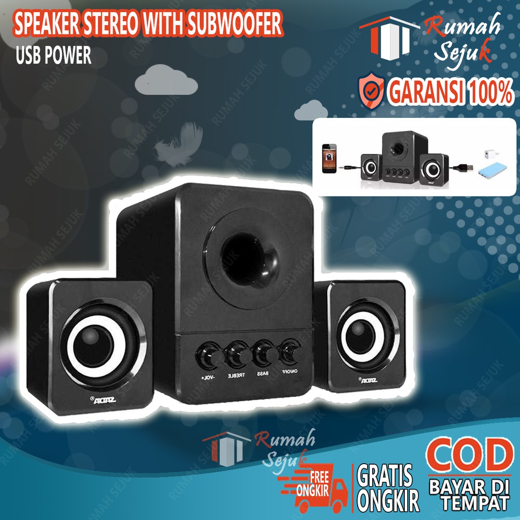 RS - Speaker Desktop Wired Stereo Subwoofer Bass High Quality 2.0 USB PC 3W RS-81284