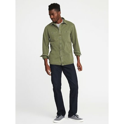 Kemeja Pria Old Navy Garment Dyed Utility Shirt Oxford Olive Original