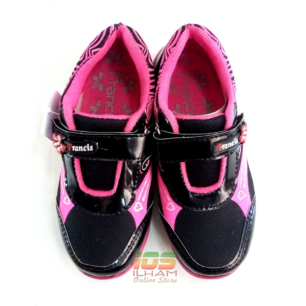 Francis F.05 Sepatu Sneaker Anak TK Love Size 26-35 Hitam Pink