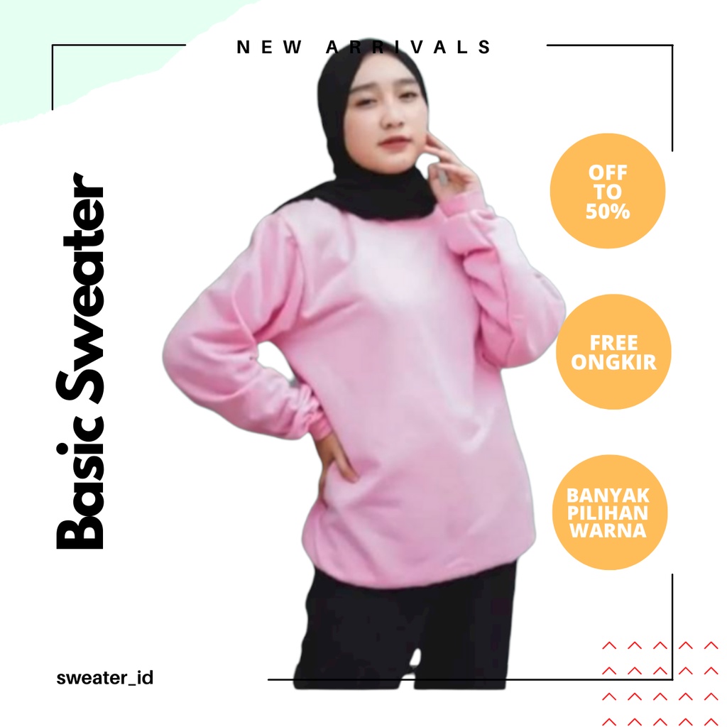 SWEATER_ID Sweater Polos Crewneck Pink Baby Pria Wanita Fleece Tebal Premium