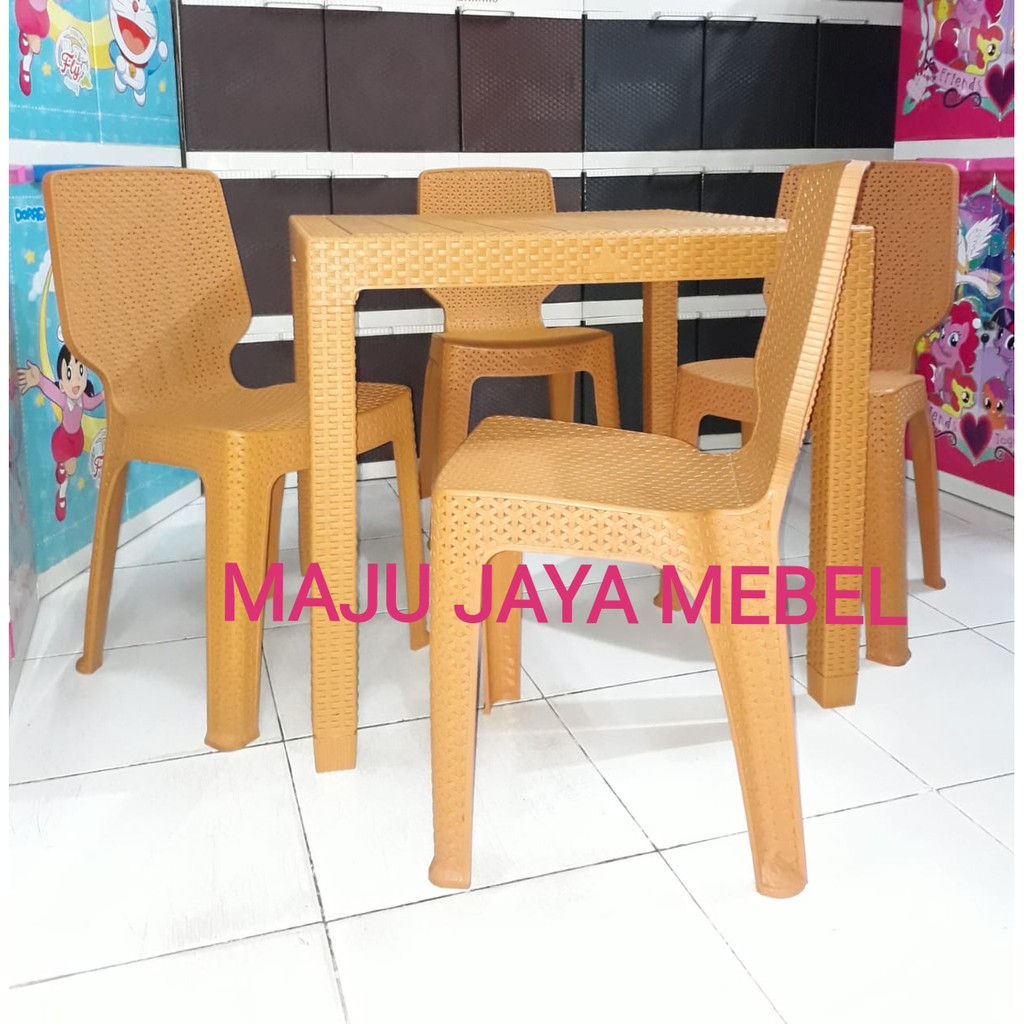 SET 4 KURSI OL + 1 MEJA MAKAN 80 SERBA GUNA PLASTIK ROTAN SUPER TEBAL, KUAT, ASLI, TERMURAH, TRLARIS