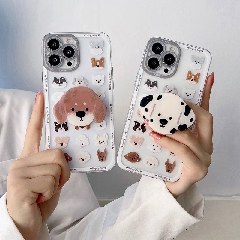 Full Little Dog Popsocket Soft Case iP iPhone 11 12 13 14 Pro Max 6 6S 7 8 + Plus X XR SE 2020 XS Max Casing