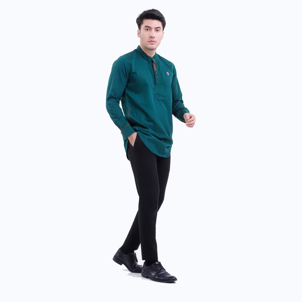 PROGRESS MAN baju koko pria lengan panjang koko kurta pangsi kemeja koko pria lengan panjang koko kurta pangsi baju kurta pangsi dewasa logo bordir Hijau P4N9S102