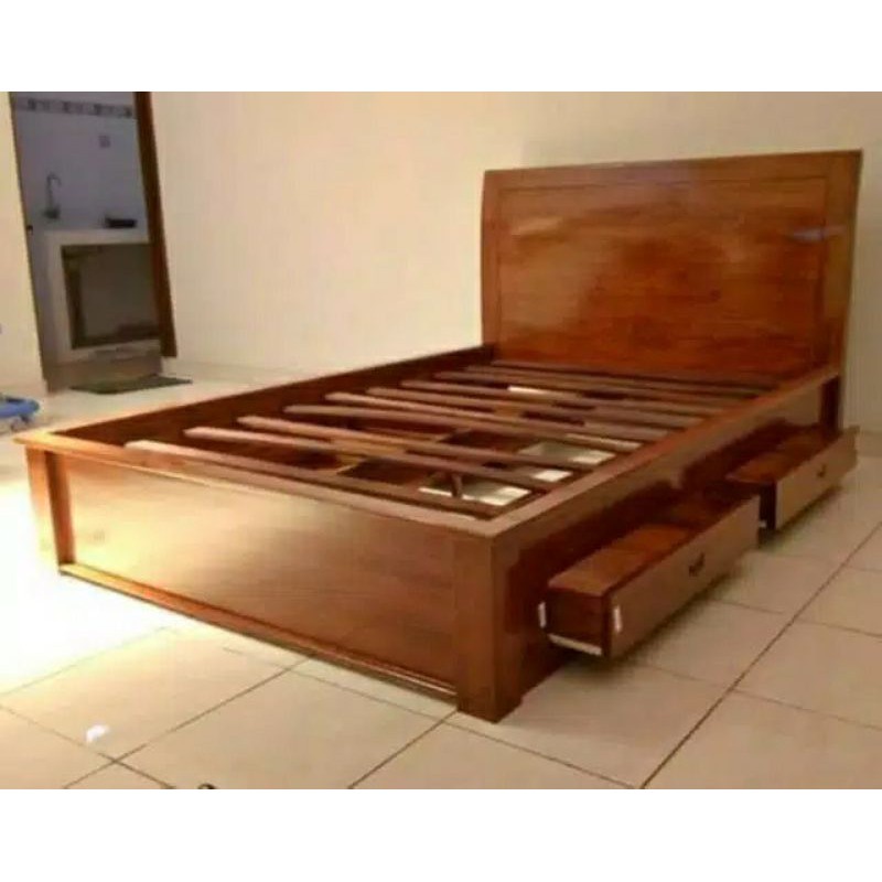Tempat tidur dipan minimalis laci kayu jati 160x200 ranjang sorong jepara