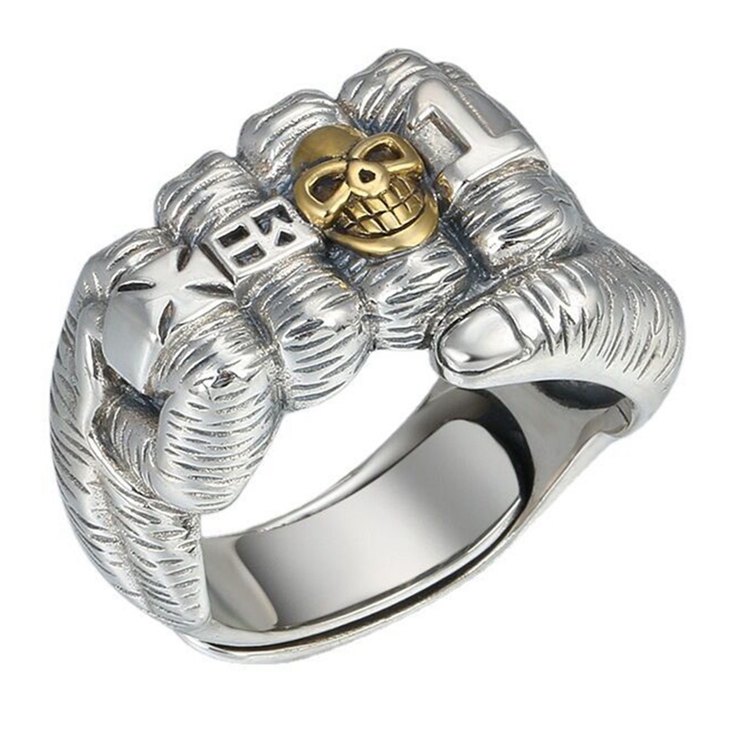 Fancyqube Cincin Jari Telunjuk Desain Tengkorak Smiley Bahan Perak Thailand Gaya Retro Eropa Amerika Untuk Pria