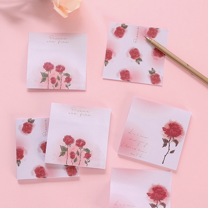 50 Lembar Kertas Memo Sticky Note Motif Bunga Romantis Untuk Pelajar