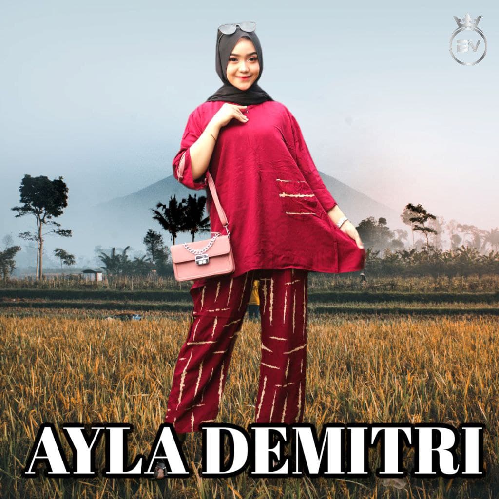 Alya Demitri One Set Wanita Rayon Premium Setelan Wanita Batik Tie Dye Lengan 7/8 Set Celana Kekinian LD 114 cm