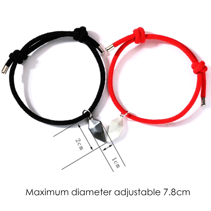 Fancyqube 2pcs / Set Gelang Tali Keberuntungan Magnetik Dapat Disesuaikan Desain Hati Batu Harapan Untuk Pria Dan Wanita