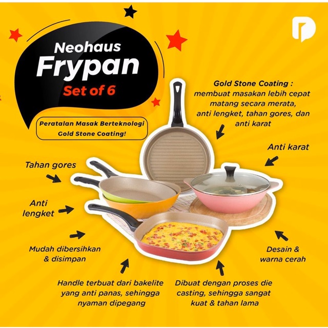 NEOHAUS FRYPAN SET OF 6 Wajan Anti Lengket