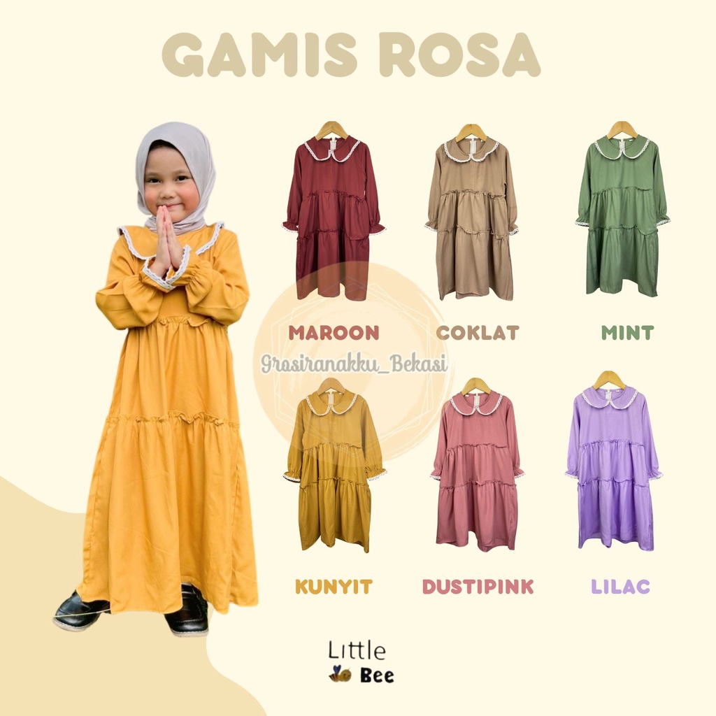 Gamis Anak Rosa Rayon LittleBee Mix Warna Size 2-8 thn