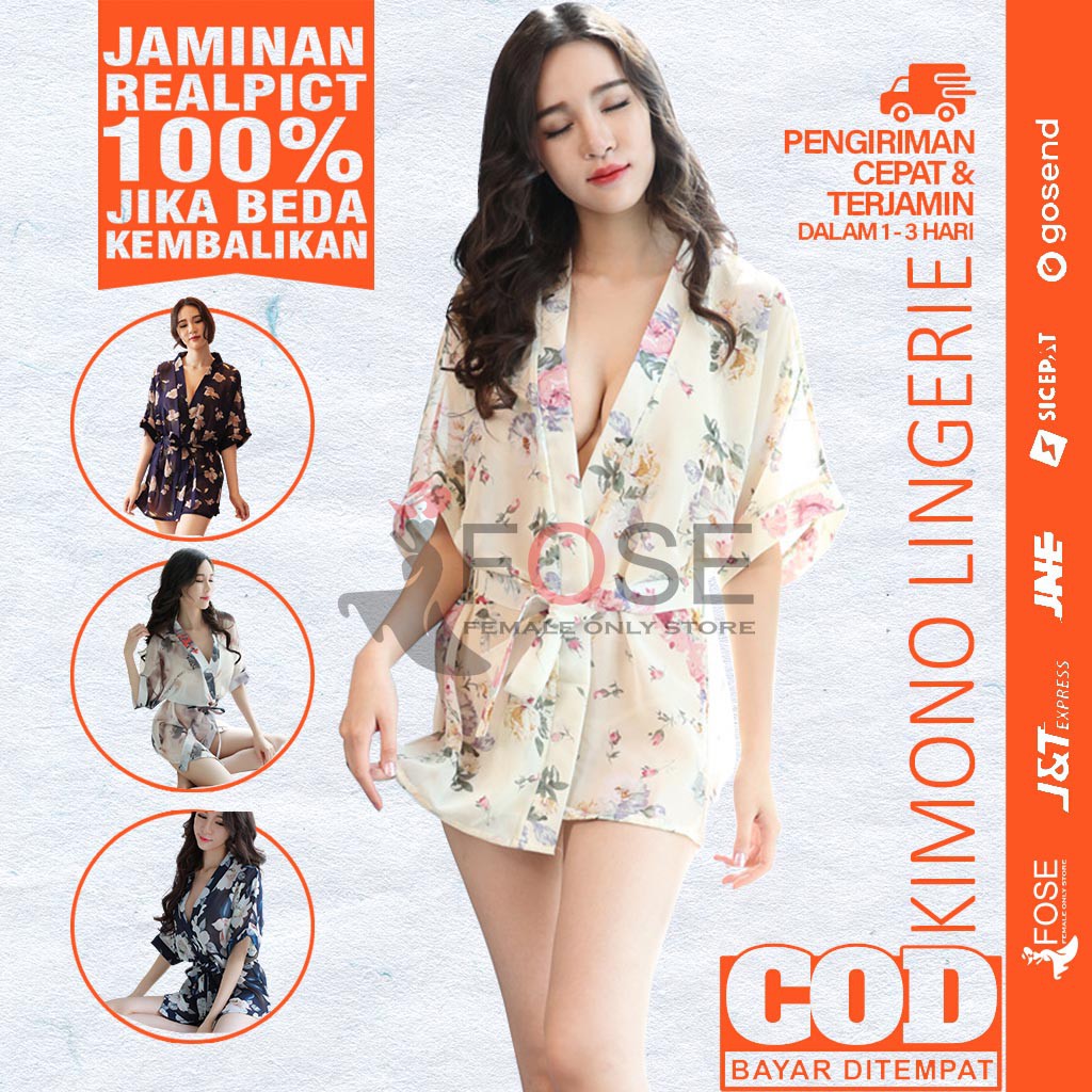 Baju Transparan Wanita Piyama Piama Tidur Lingerie Kimono Satin Sexy Seksi Sexi Wanita Dewasa KM2