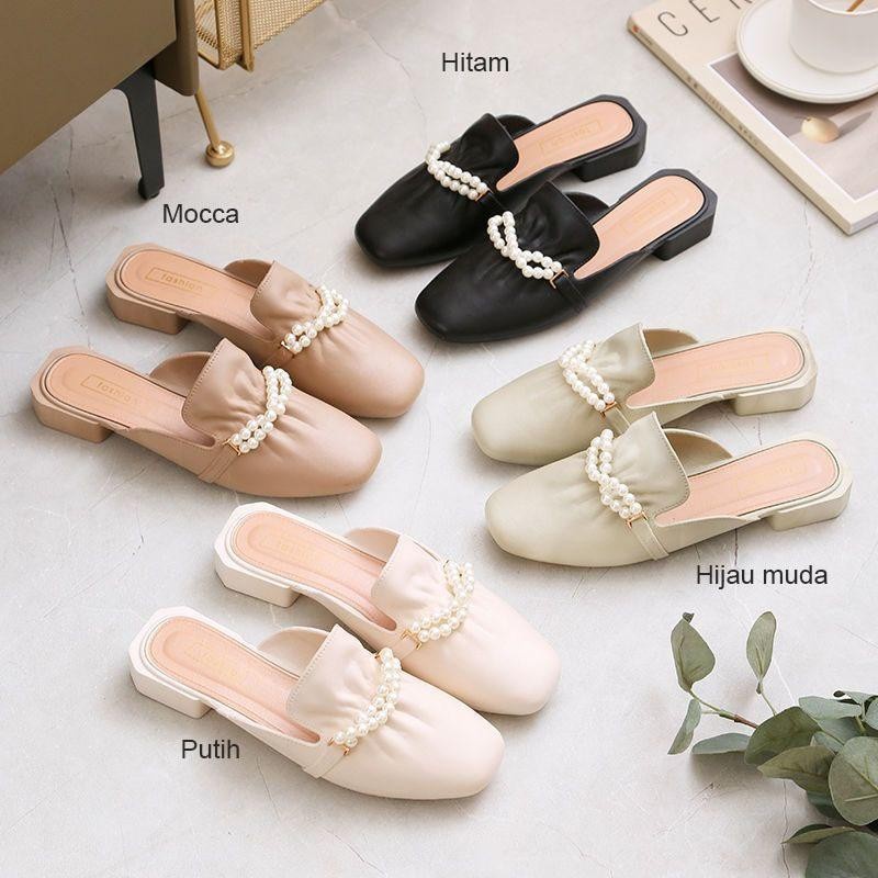 Sepatu Sandal Wanita Remaja Korea Santai Kerja Kantor Model Kekinian Terbaru 2022 Sepatu Mutiara Vir