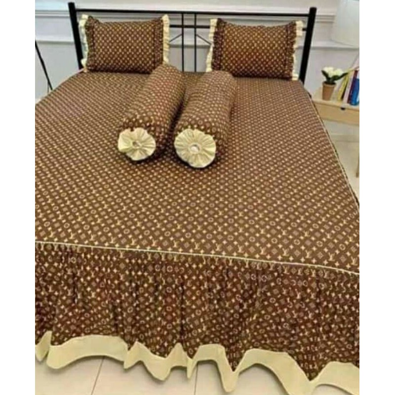 Sprei katun rumbai motif LV Ukuran 100*200-200*200