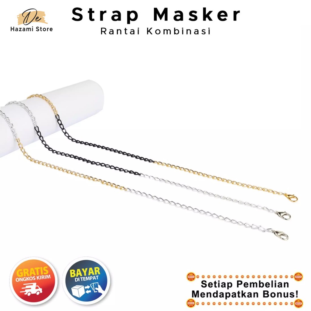 BISA COD Strap Masker Rantai Korea 2in1 Pria Wanita Hitam Emas Putih Kacamata Terbaru 2021
