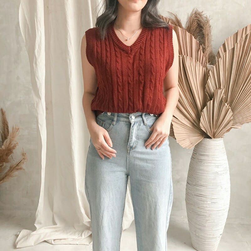 VEST ROMPI CABLE TEBAL KNIT PREMIUM | ROMPI RAJUT WANITA