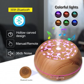 Kongyide Air Humidifier Aromatherapy Diffuser Wood Design 550ml with Bluetooth Speaker + Remote