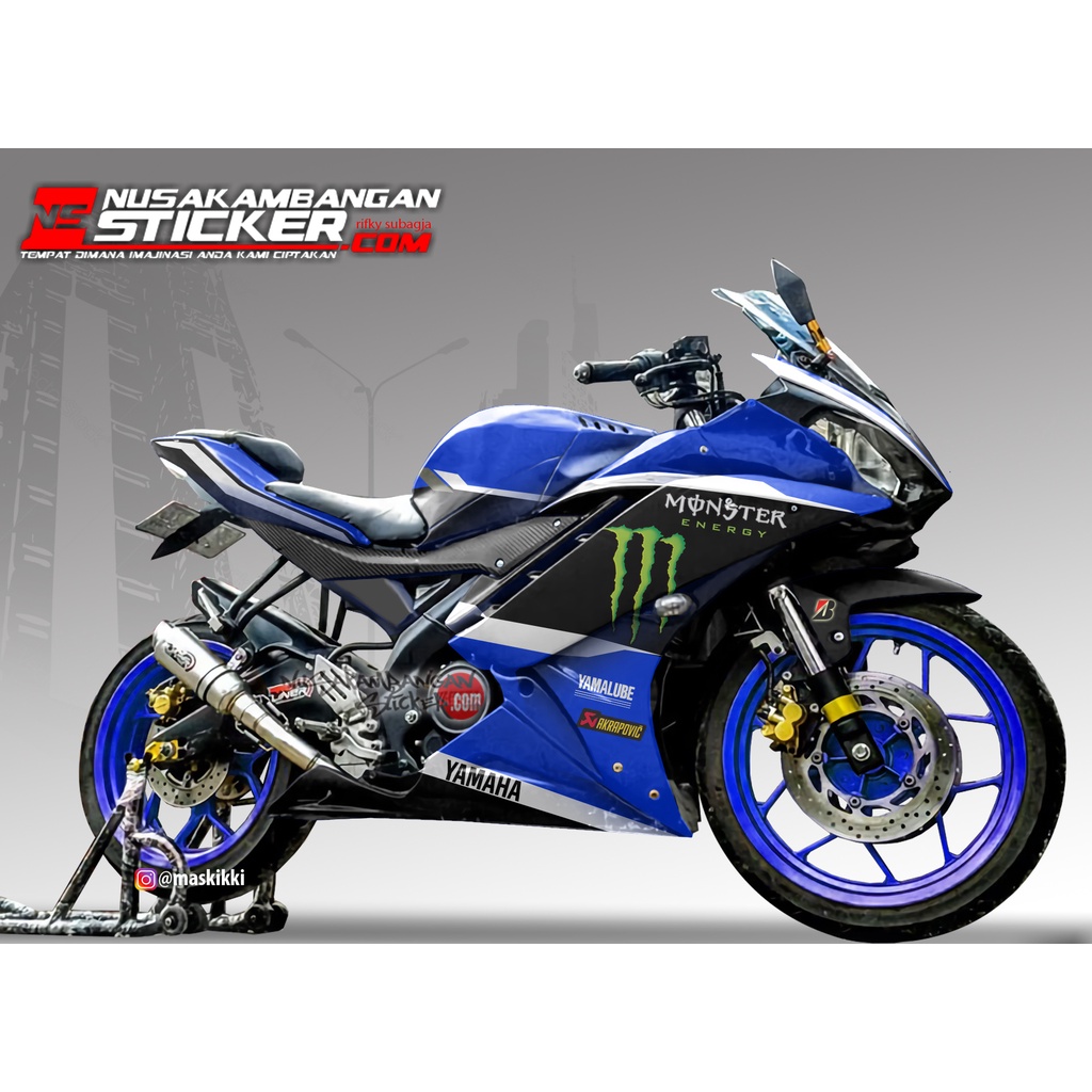 Decal Stiker Motor Yamaha R15 V2 Full Body Biru Hitam Monster Grafis Racing Team Sticker Variasi Cus