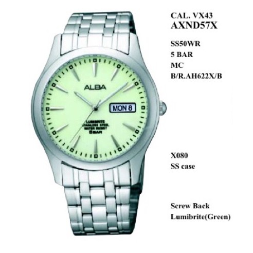 ALBA Standard AXND57 Lumibrite Jam Tangan ORIGINAL AXND57X1