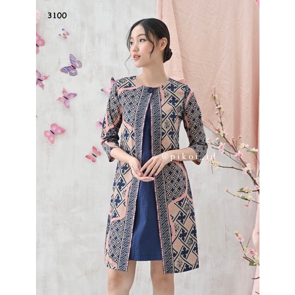 Dress batik couple / baju batik couple seragam keluarga / seragam kantor batik modern NAVYPINK 2772
