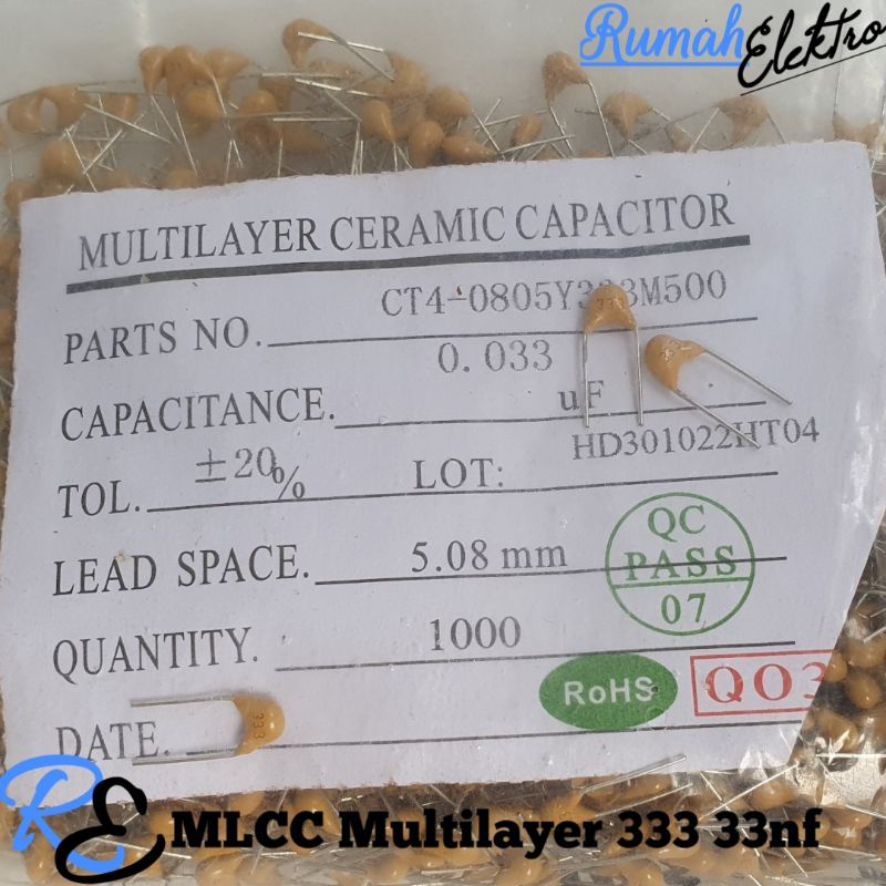 Kapasitor 333 33nf MLCC Multilayer Ceramic Capacitor 333 33nf Kualitas Bagus
