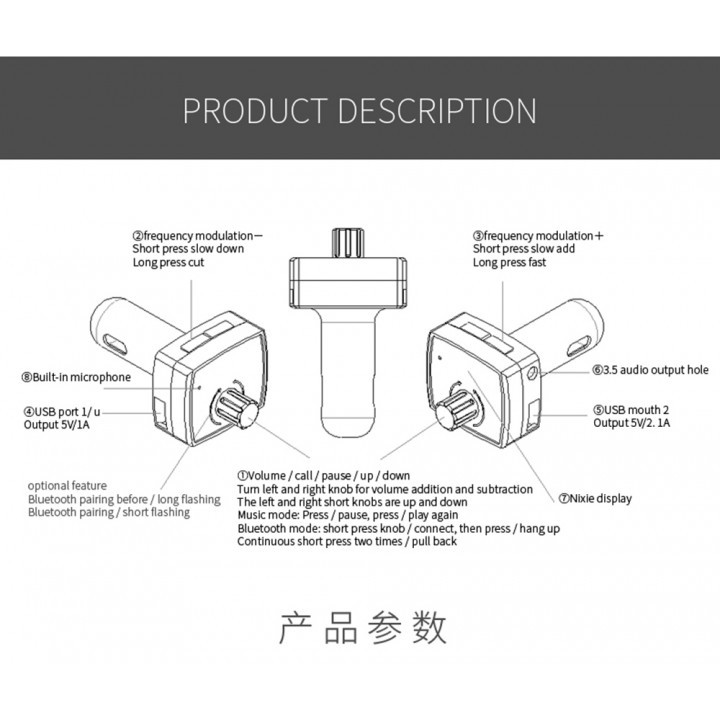 L6 Car Bluetooth FM Transmitter Dual USB Car Charger MP3 Music Player Wireless Handfree Car Kit