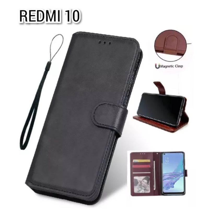 FLIP CASE DOMPET KULIT POLOS REDMI 10