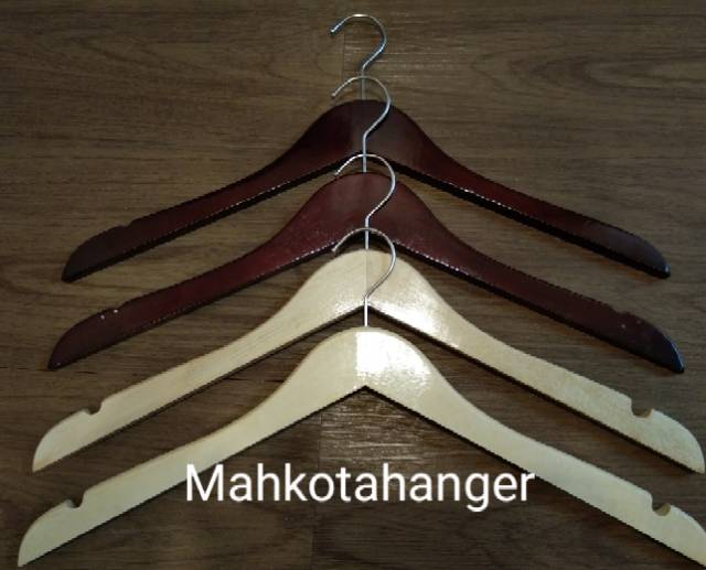 Hanger kayu dewasa (Wood) warna natural/coklat gantungan baju 6 pcs