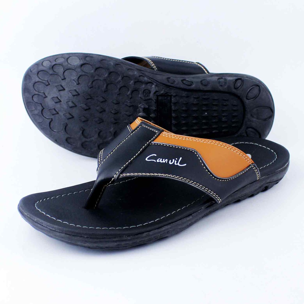 Sandal Jepit Kulit Canvil Pria Dewasa Sendal Kekinian Cowok Trendy