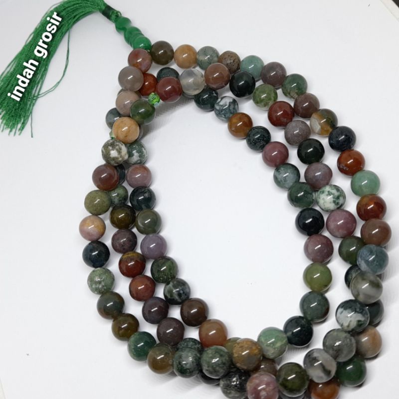 TASBIH 10MM BATU HIJAU LUMUT SULIKI 99BUTIR ORIGINAL STONE