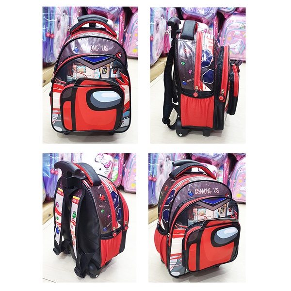 PROMO Tas Trolley Anak Laki Laki Sekolah TK / PG / PAUD KANTUNG Coin Sponge Anti Air Lengkap ( ROBOT - MOBIL BUS - DINO - KERETA )