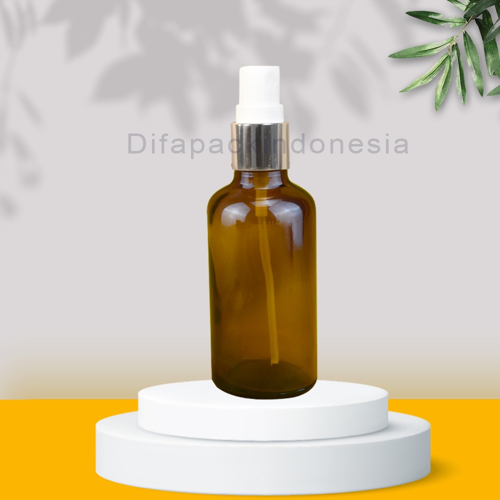 Botol kaca 50ml spray silver body coklat tebaaalll