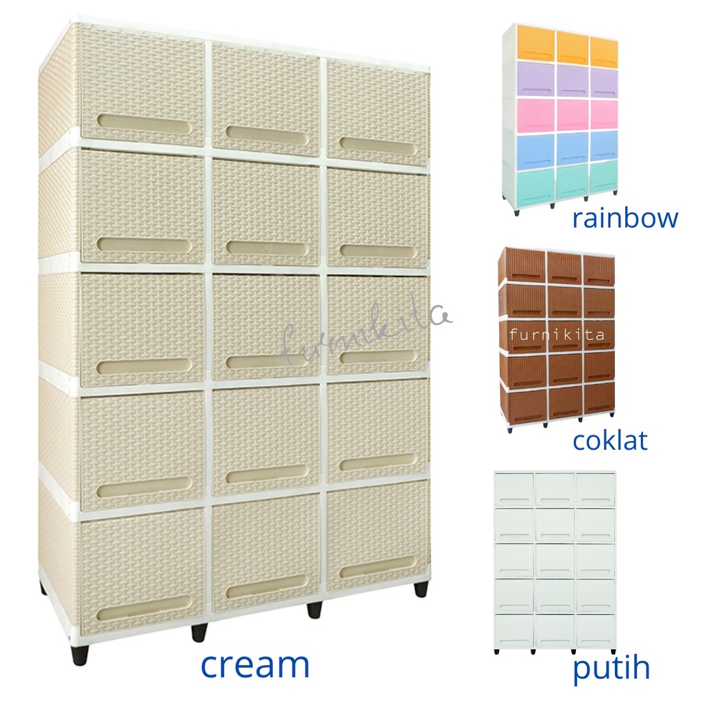 LEMARI PLASTIK CLUB FLIP TRIPLE SUSUN 5 ROTAN MINIMALIS kusumafurniture