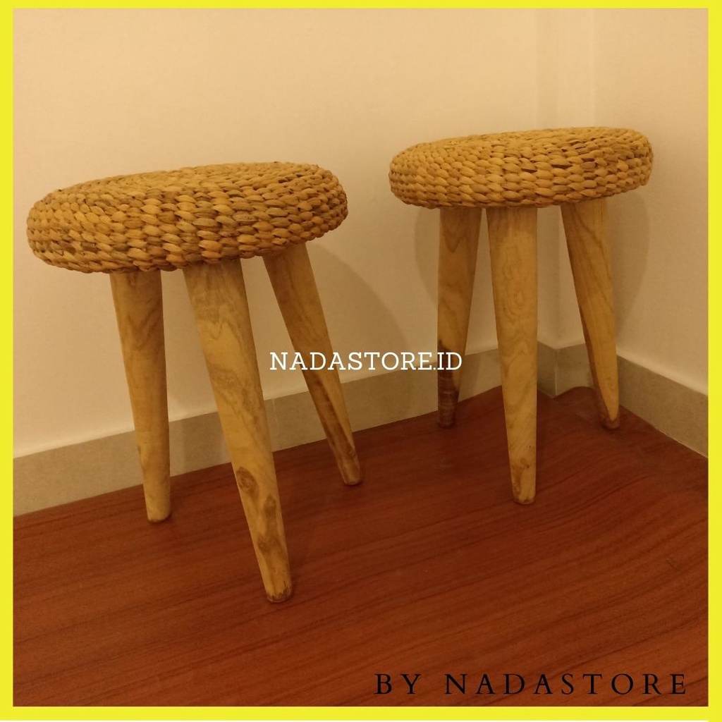 STOOL BAR  WATER HYACINTH / KURSI ANYAMAN ENCENG GONDOK BULAT SIZE 35 CM X 50 CM