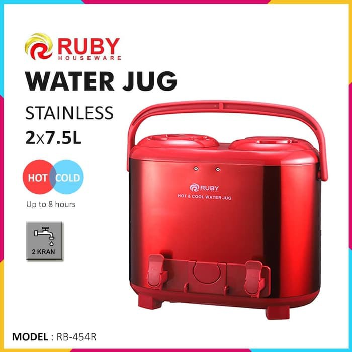 RUBY RB-454R Double Water Jug Color 2x7.5Lt Stainless - Red