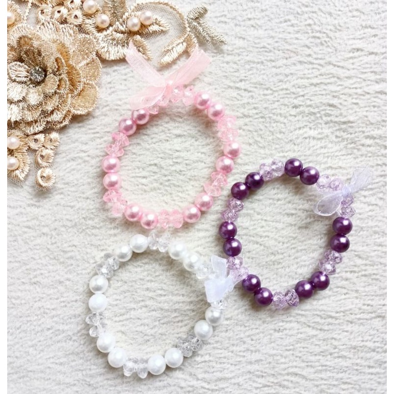 Gelang Mutiara Kristal Anak Warna Lilac Link Putih