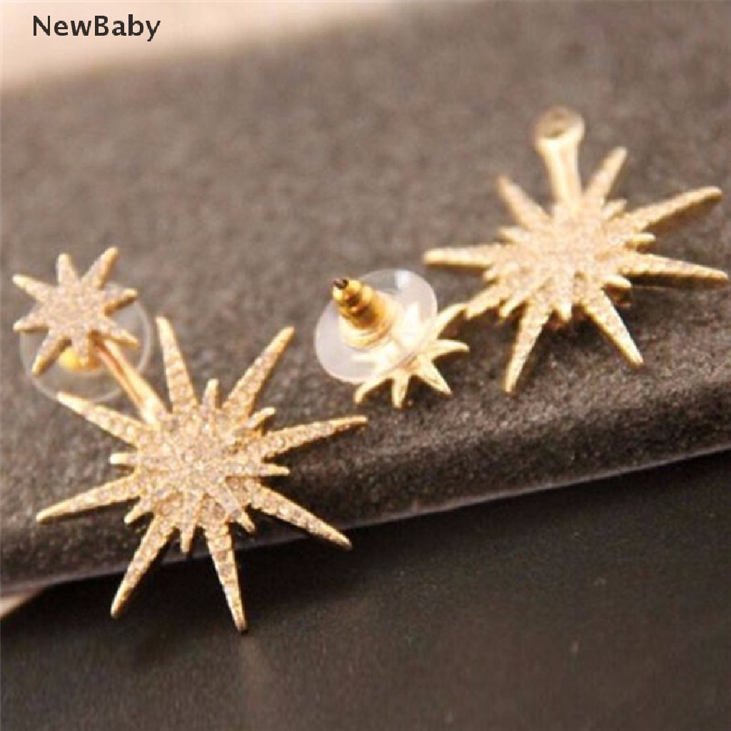 Anting Tusuk Gantung Desain Snowflake / Bintang Hias Kristal / Berlian Imitasi Untuk Wanita