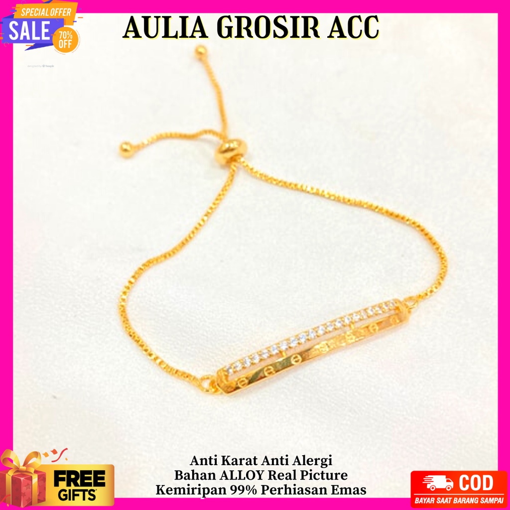 Gelang Serut Titanium Gelang Serut Permata Lapis Emas