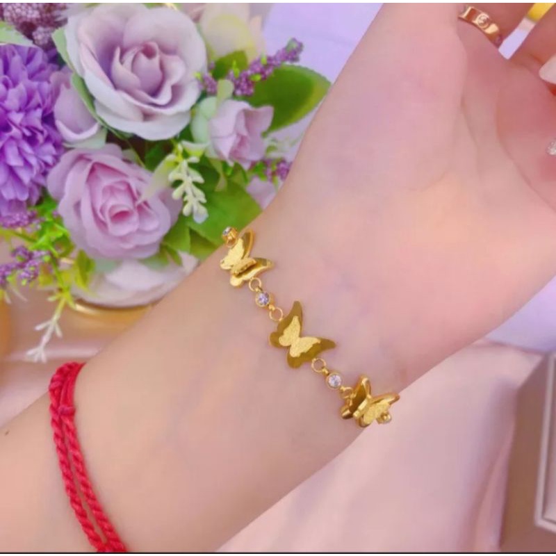 Gelang Serut wanita Gold Kupu Titanium Anti Karat