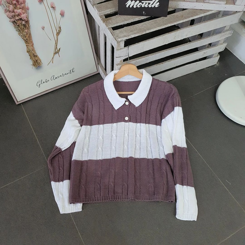 Sweater Collar Wanita Colla Cable Bahan Rajut Terbaru Ala Korean Style