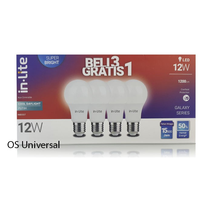 INLITE Lampu Led 11W Putih Paket Beli 3 Gratis 1 - Bohlam 11 Watt 11 W Murah Bergaransi