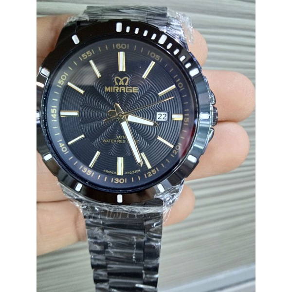 Jam Tangan Pria MIRAGE 8713BRP Original All Black/RANTAI HITAM