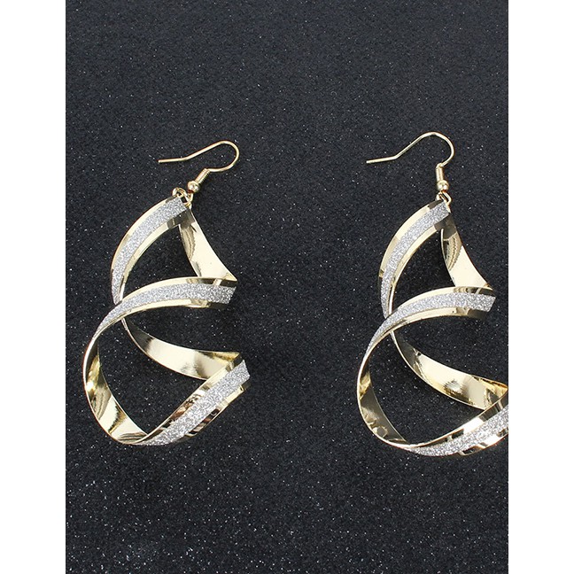 LRC Anting Tusuk Fashion Golden Geometric Spiral Frosted Hollow Alloy Earrings K44349