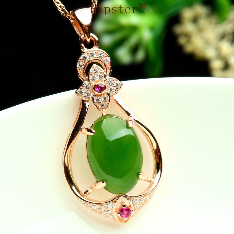 Hot Sale Trend Rose Gold Diamond Fashion Hotian Jade Pendant Necklace