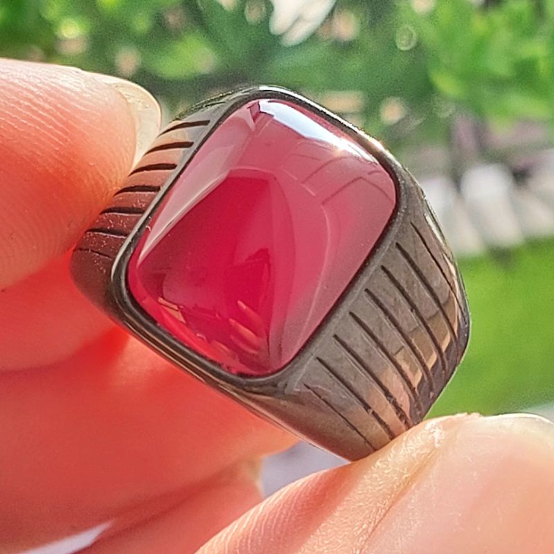 CINCIN BATU AKIK RED BARON MODEL KOTAK ORIGINAL STONE
