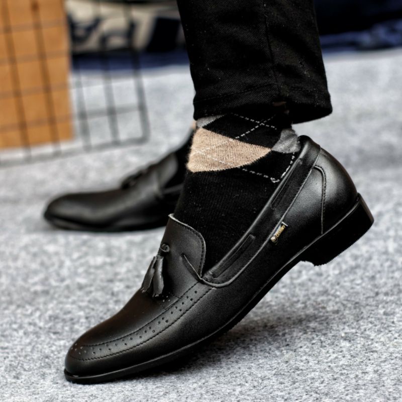 DRESSROSA BLACK Sepatu Pantofel Pria Kulit Asli Slip On Pentopel Casual Slop Formal Kerja Kantor Pesta Trendy Elegan