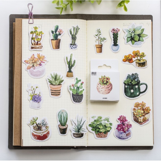 CACTUS SET DIY STICKER CACTUS DEKORASI SCRAPBOOK PLANNER DIARY (46 pcs)