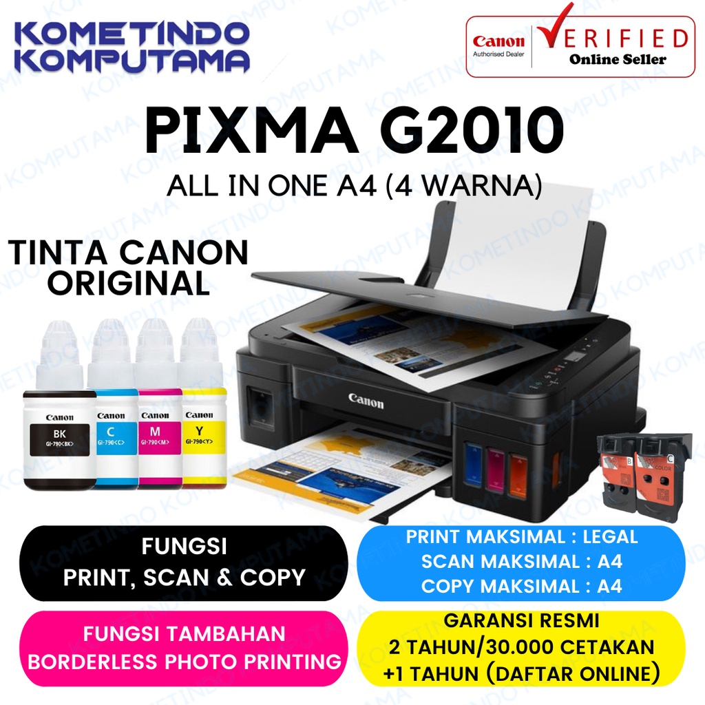 Printer Canon PIXMA G2010 TINTA ORIGINAL 100% Print Scan Copy GARANSI RESMI CA91 / CA92 / GI-790  - Ink Tank Infus