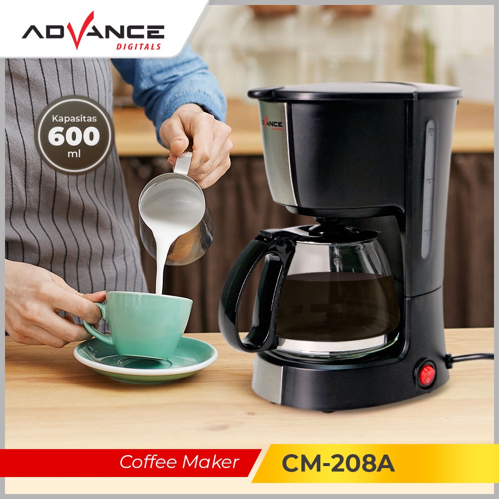 Advance Digitals Coffee Maker 0.6L Mesin Pembuat Kopi CM208A Garansi Resmi Advance Digitals 1 Tahun I Hitam