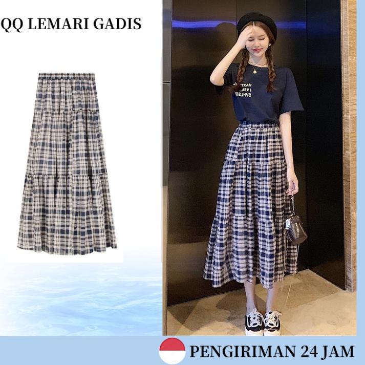 Baru Rok Kotak Kotak highwaist/Rok Korean Style Rok lipit Rok Kotak Kotak Panjang Rok plisket ,